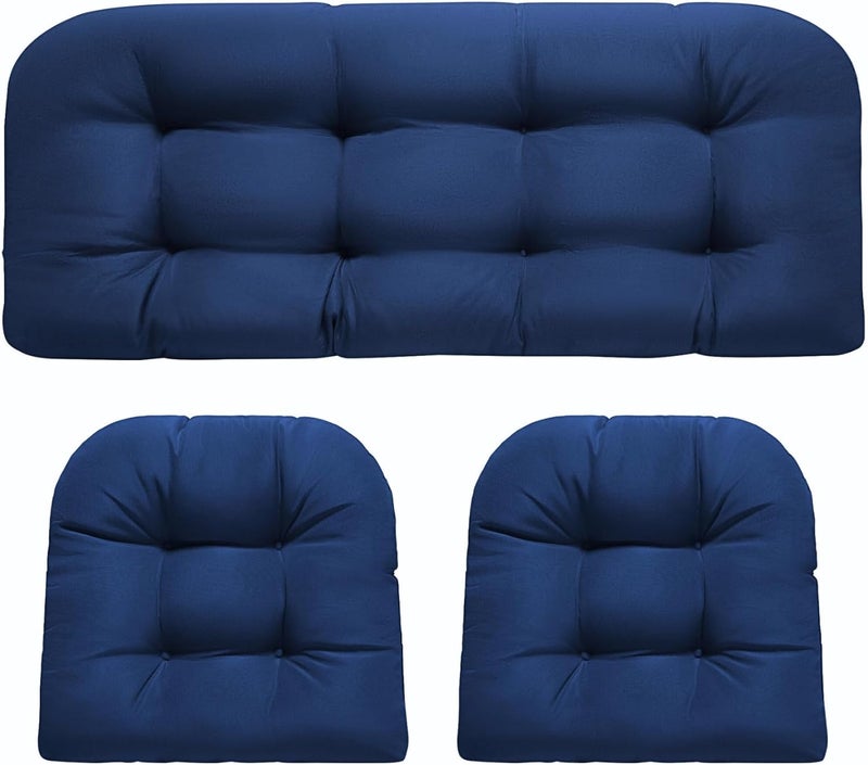 DANGHOOGY Wicker Chair Cushions, Waterproof Outdoor Loveseat Cushions for Patio Furniture, 3 Pieces Wicker Furniture Cushions, 1 Loveseat and 2 U-Shaped Cushions, Blue - Image 1
